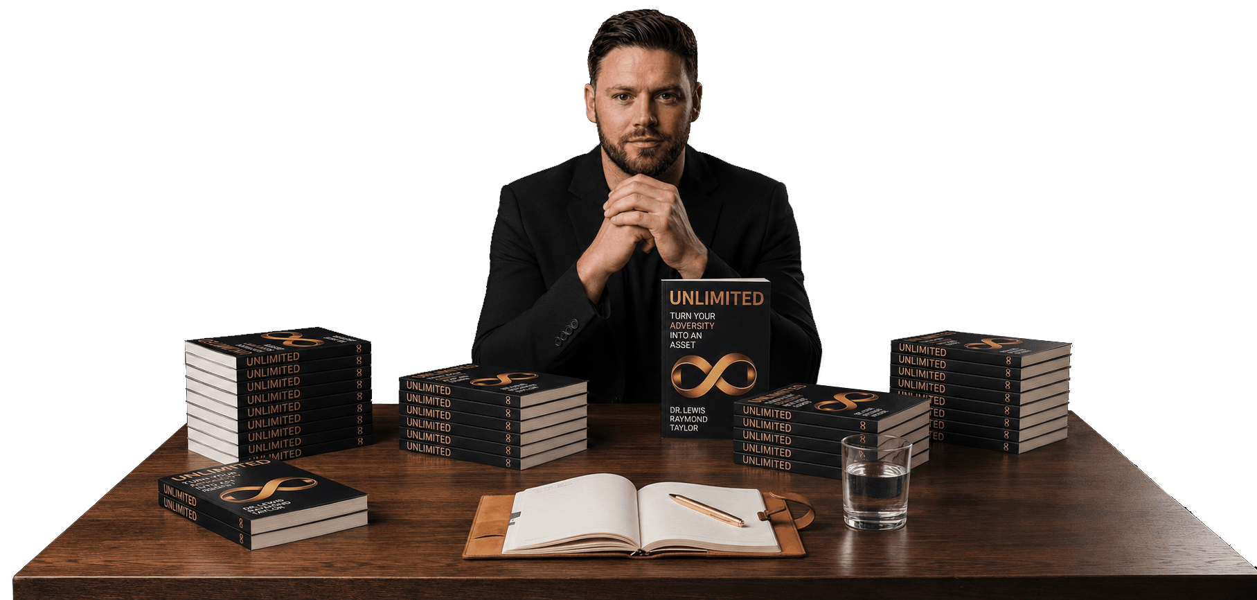 Lewis at a table with UNLIMITED books